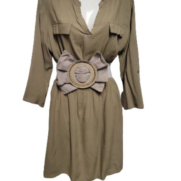 OVERSIZED Buckle Belt Large Ruffle Studded Buckle Grey Cream Womens Vintage Belt - Picture 3 of 16